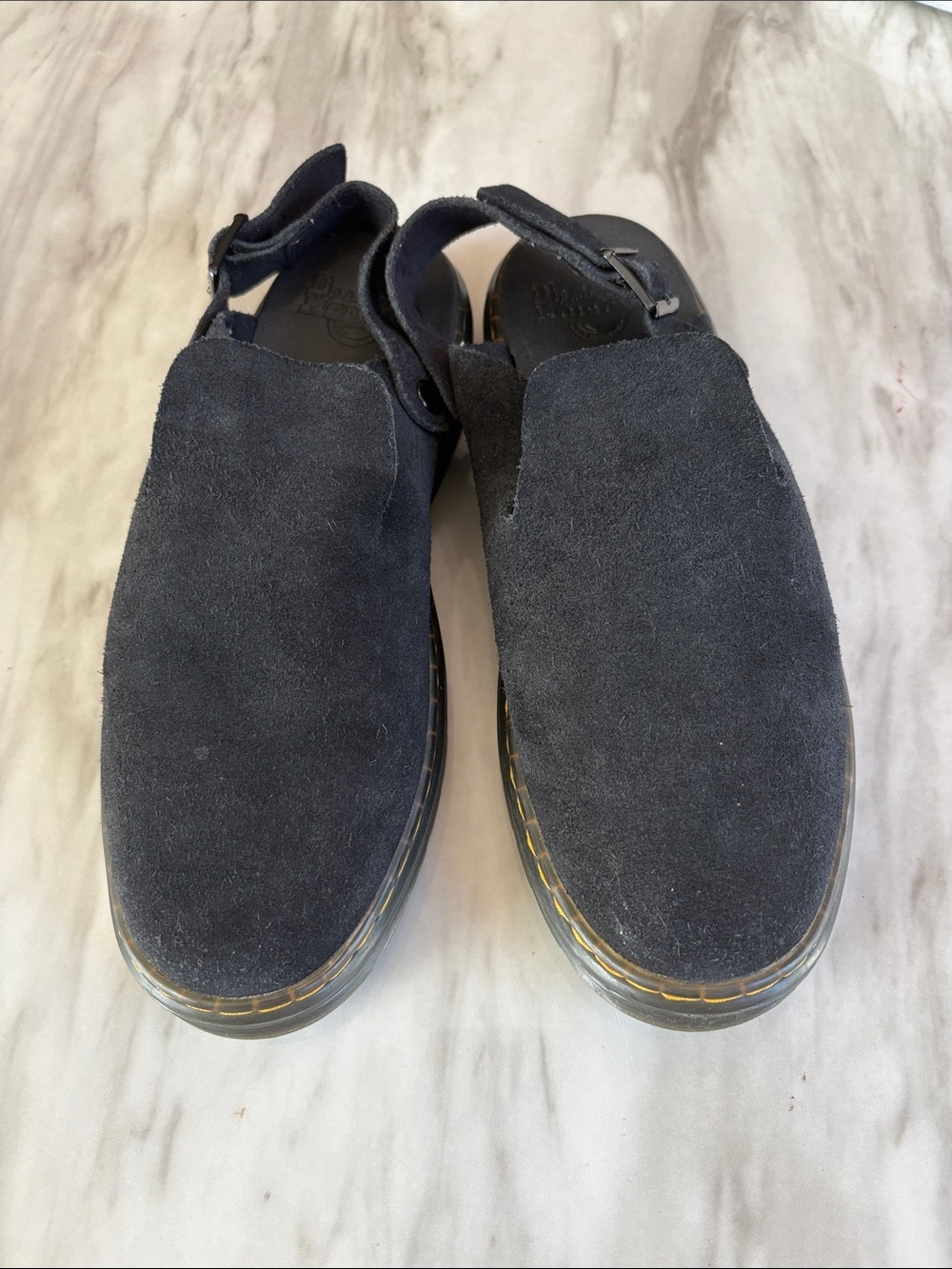Dr. Martens Black Suede Women's Back-Strap Clogs
